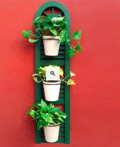 Green Wood and Metal Wall Planter Pots