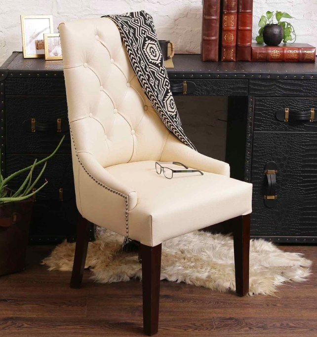 Accent Chair in Genuine Leather with Tufted Back Pepperfry - Furniture20