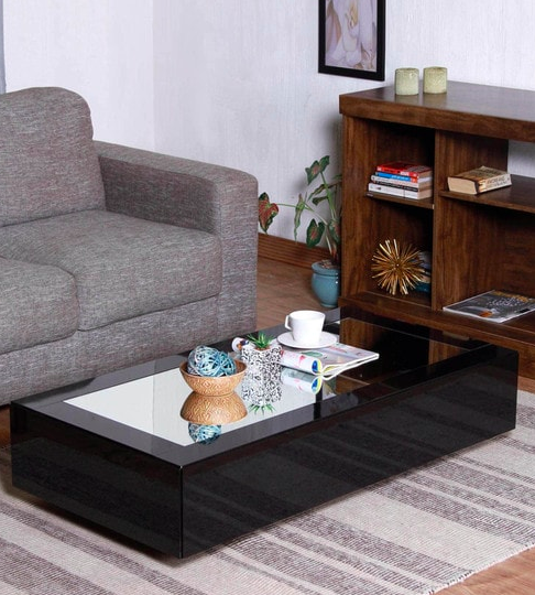 Noa Coffee Table in Glossy Black Finish with Mirrored Top by CasaCraft Pepperfry - Furniture20