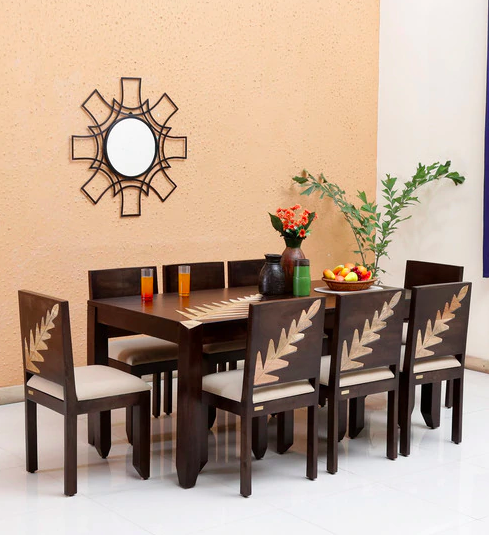 Zabel Solid Wood Eight Seater Dining Set in Dual Tone by Woodsworth