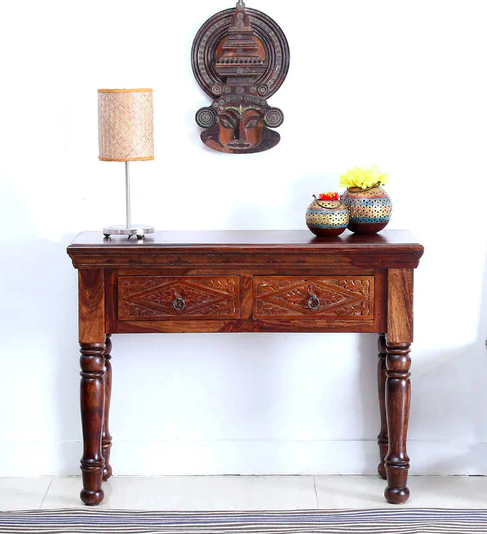 Vayaka Solid Wood Console Table in Provincial Teak Finish by Mudramark