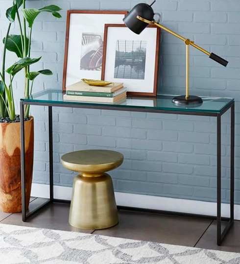 Minimalist Study cum Console Table with Glass Top by Asian Arts