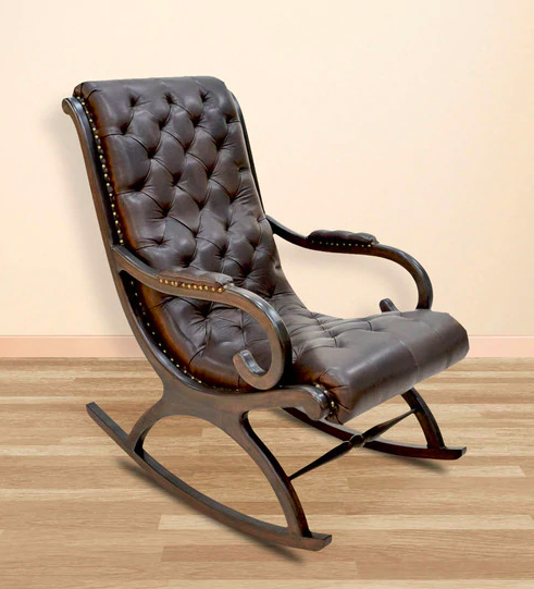 Rapheal Rocking Chair in Dark Brown Pure Italian Leather by INDOORS